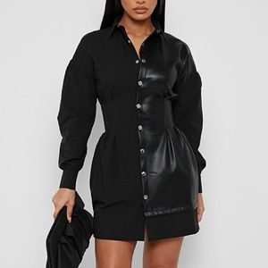 Maniére De Voir half vegan leather shirt dress